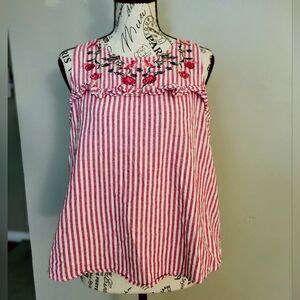 Red and White Striped Floral Babydoll Blouse